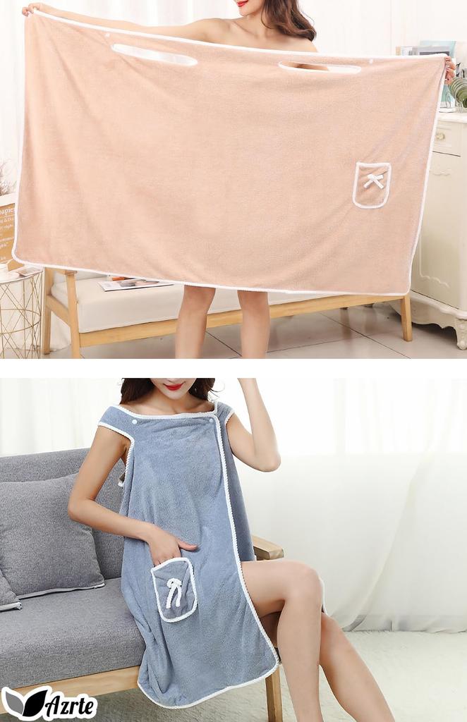 Azrte Bathrobe, Wearable Bath Towel, Wrap Towel, Pool, Gym, Button Closure, 2, Pink