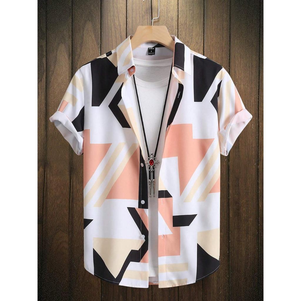 Men's summer designer shirt 3D irregular geometric print Hawaiian shirt short sleeved floral fashion retro