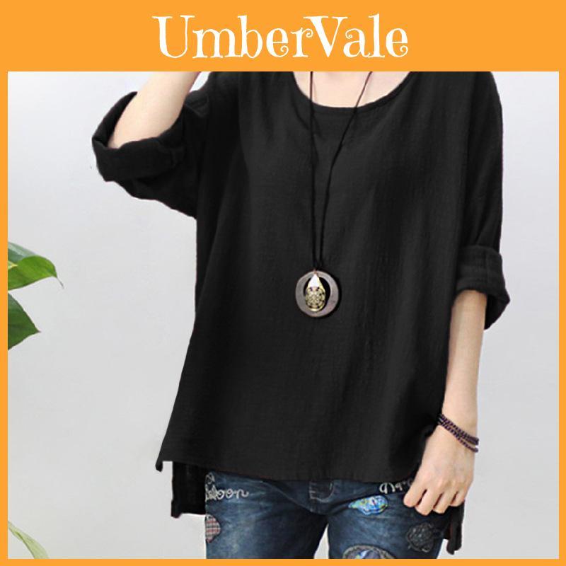 Camicia Casual Vintage da Donna in Cotone e Lino Larga a Maniche Lunghe per uno Stile Senza Sforzo