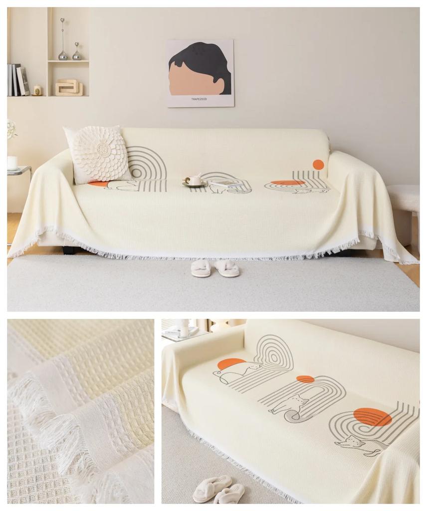 Ręcznik na sofę Pokrowiec na sofę do salonu Jednolity Antypoślizgowy Zmywalny Oddychający Frędzel Krawędź Poduszka Dekoracja Domu