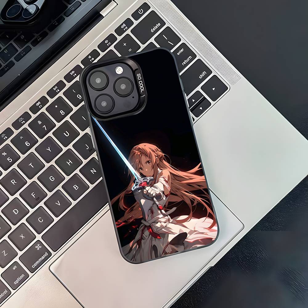 Asuna Kirito Anime Phone Case For iPhone 17,16,15,14,13,12,11,Pro,XS,Max,Plus,Mini,SE4,E Black Matte Shockproof Cover