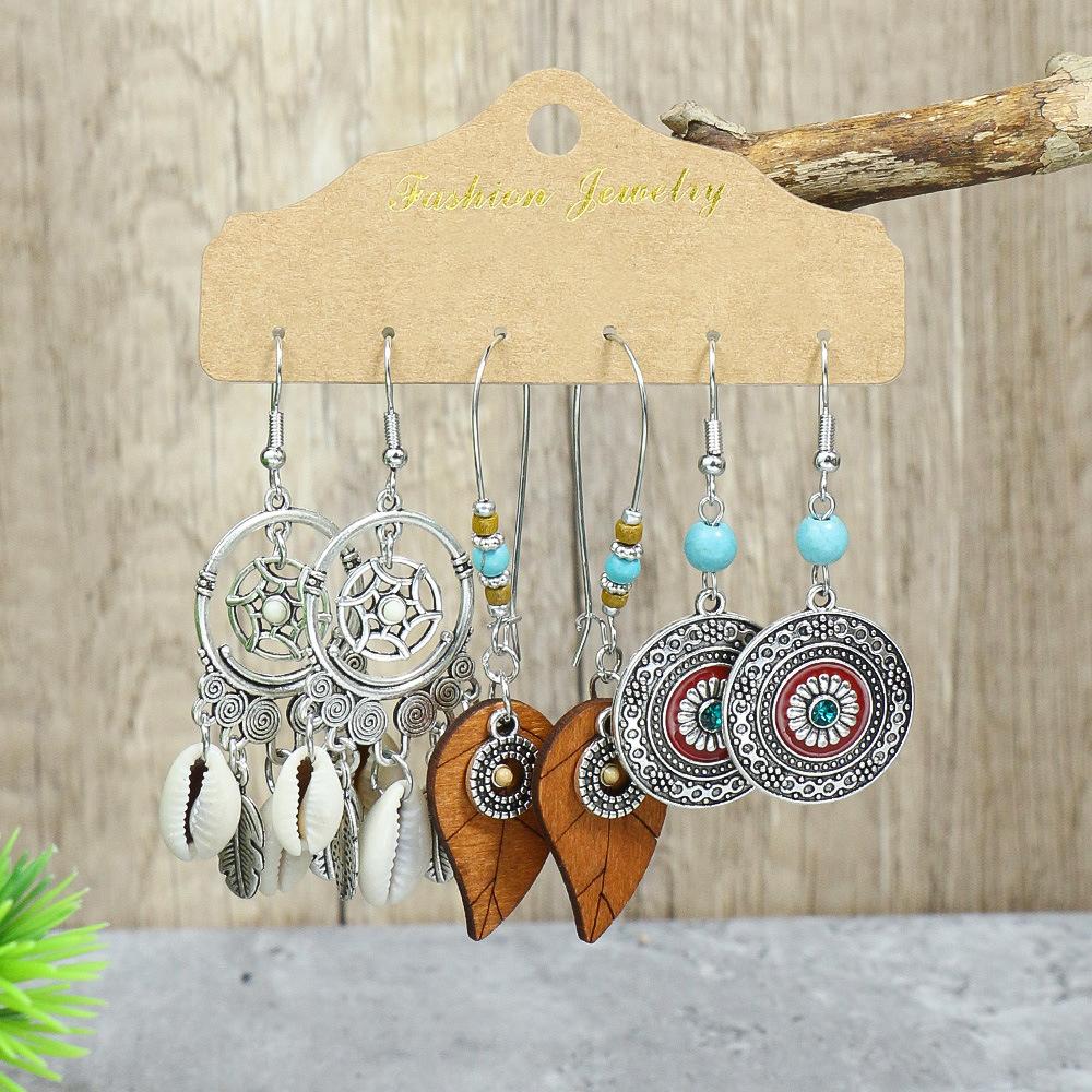 Bohemian Ethnic Style Earrings Set for Women Creative Retro Drop Oil Rhinestoen Water Drop Tassel Earring Female Jewelry