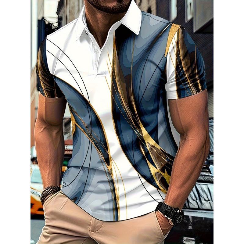 Men's black Polo shirt with purple gradient fluid pattern on the collar