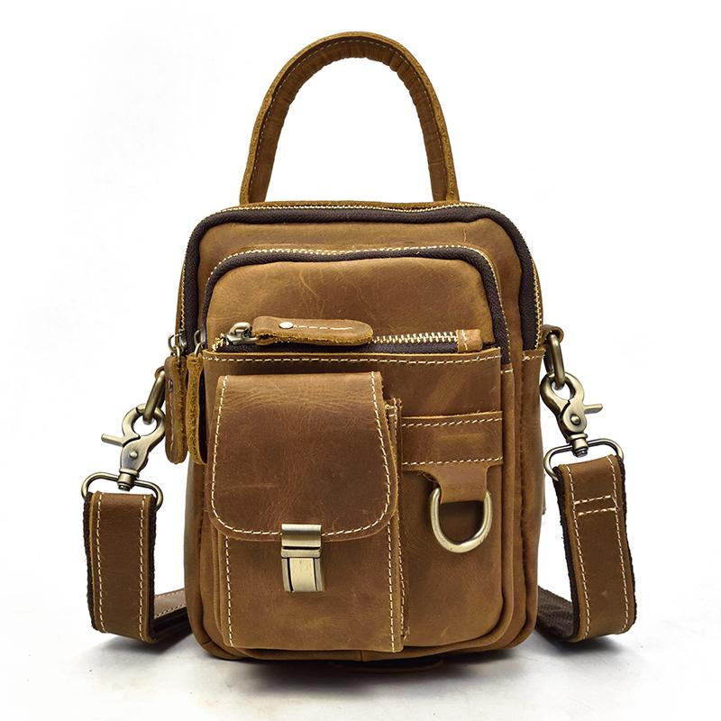 

Genuine Leather Shoulder Bag Waist Bag Dual Use Men Small Bag Crossbody Bag Messenger Bag Leather Belt Pouch Crazy Horse Leather світло-коричневого кольору