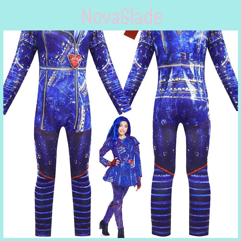 Descendants 3 Evie Cosplay Costume For Kids With Elegant Blue Full Body Jumpsuit And Back Zipper