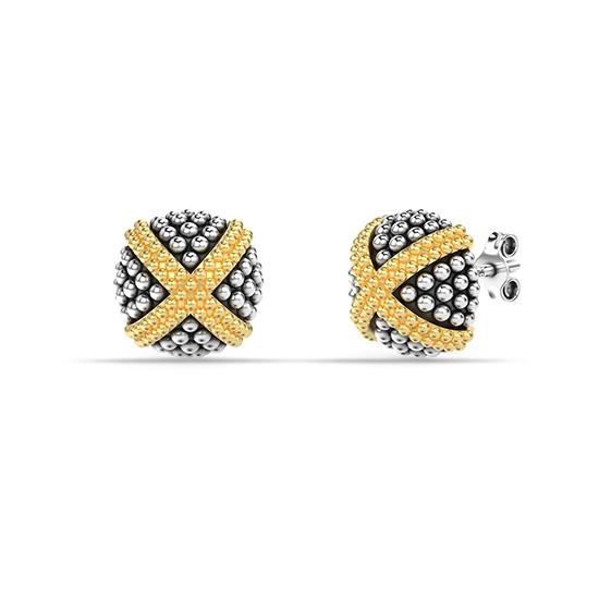 LeCalla 925 Sterling Silver Two-Tone Caviar Beaded Love Knot Stud Earring for Women Teen