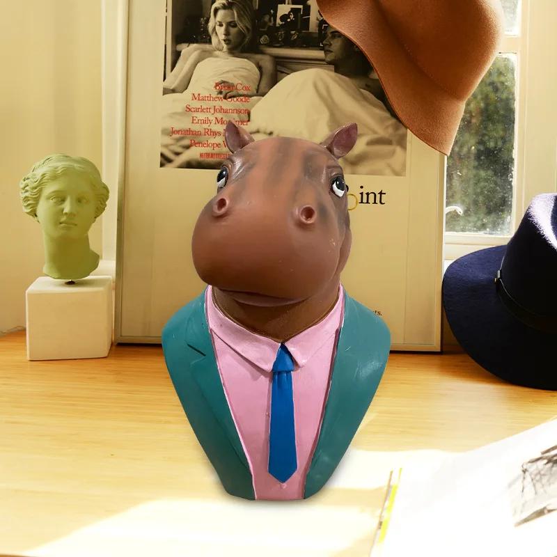 Animal Statue Hippo Sheep Ornaments Deer Horse Figurine Abstract Geometric Style Resin Sculpture Home Office Desktop Gift