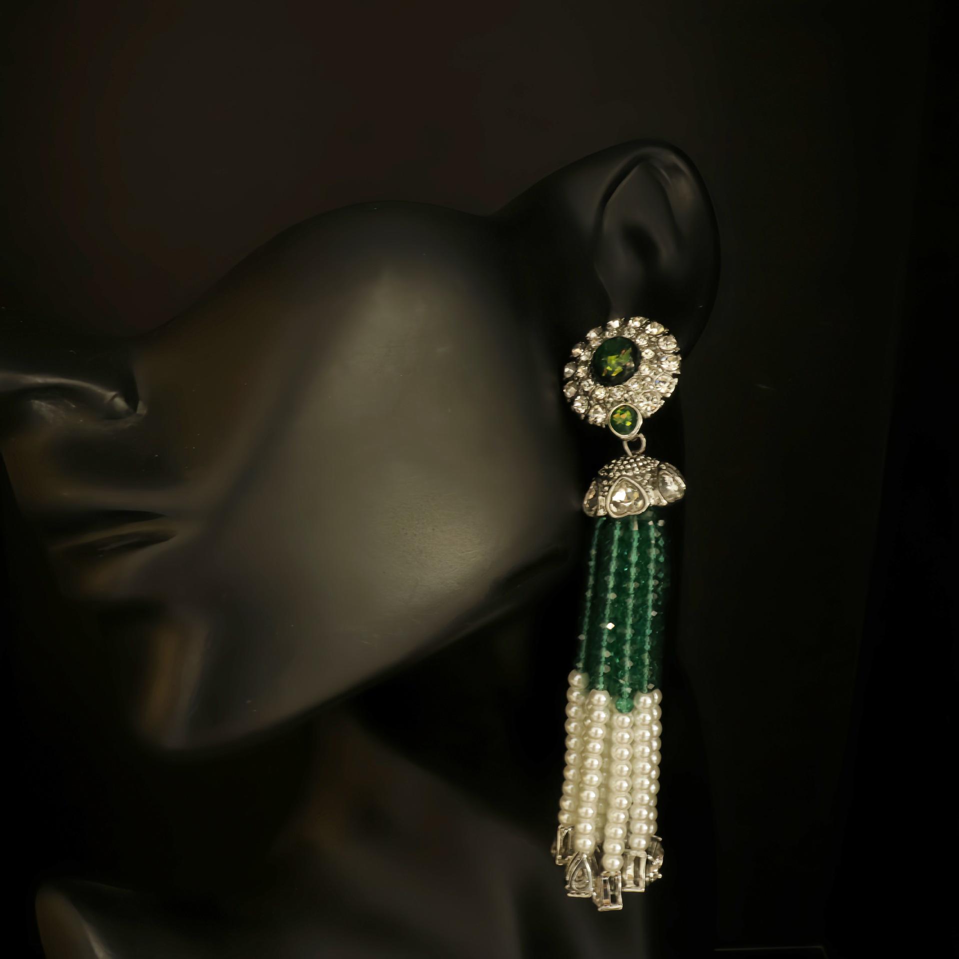 Exquisite Handmade Beaded Diamond Tassel Shoulder Duster Earrings