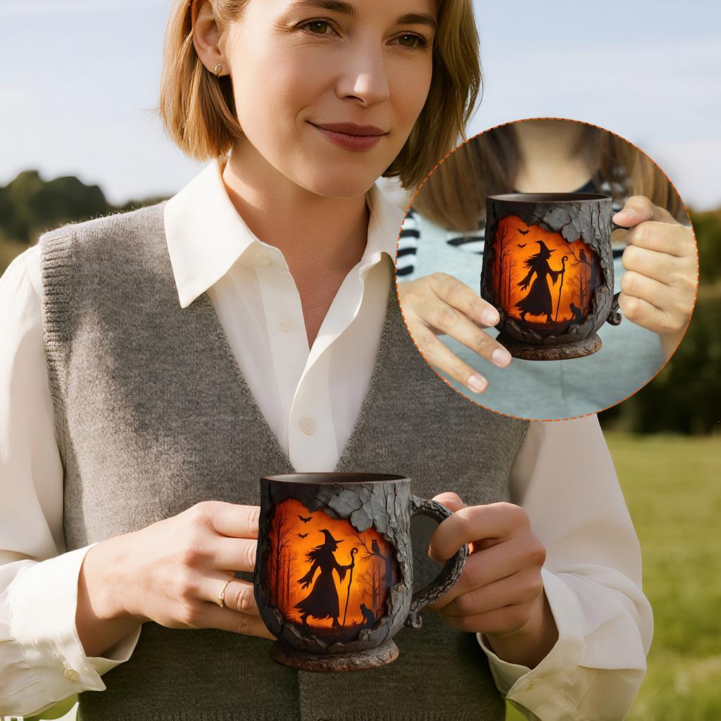 Forest Fire Mug, 3D Vintage Outdoor Coffee Gifts Cup Mug For Camping Kitchen,Nature Lovers Mountain Hiking Cryptid Believers Nature