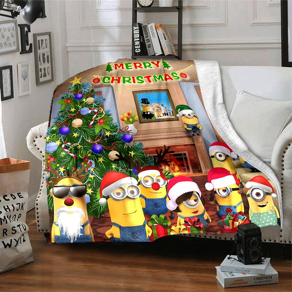 1Pc Christmas Minions Fabric Blanket Soft Throw Blanket For Home Bedroom Bed Sofa Travel Office Solid Christmas Blanket