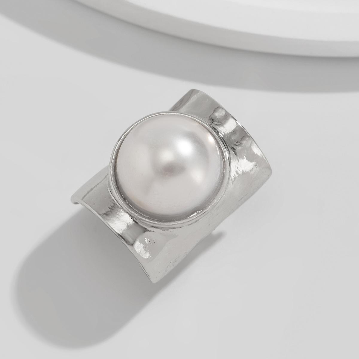 

Преувеличенный большой жемчуг широкое кольцо геометрический панк для женщин ювелирные изделия подарок геометрические глянцевые открытые кольца Y2K эстетика Anillos Mujer