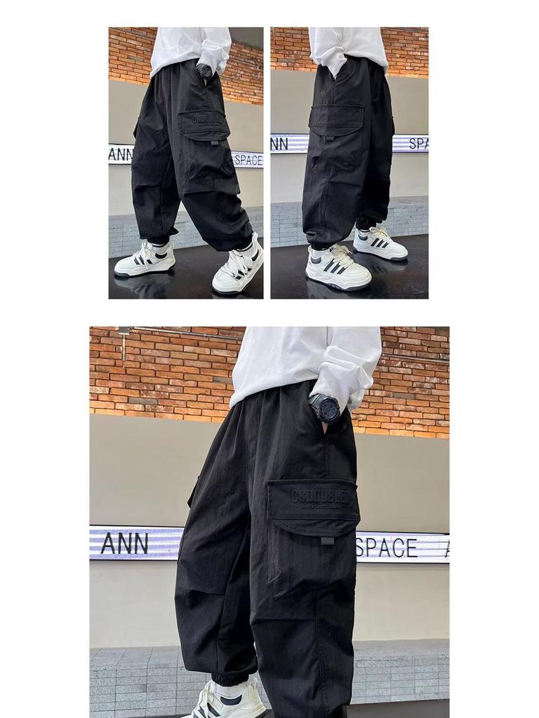 Trendy Boys' Cargo Pants - Casual, Loose Fit, Plus Velvet for Spring, Autumn, Winter