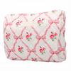 Cosmetic Bag Floral Bow Print Pattern Machine Washable 3.2L Quilted Cotton Makeup Bag for Travel Toiletries