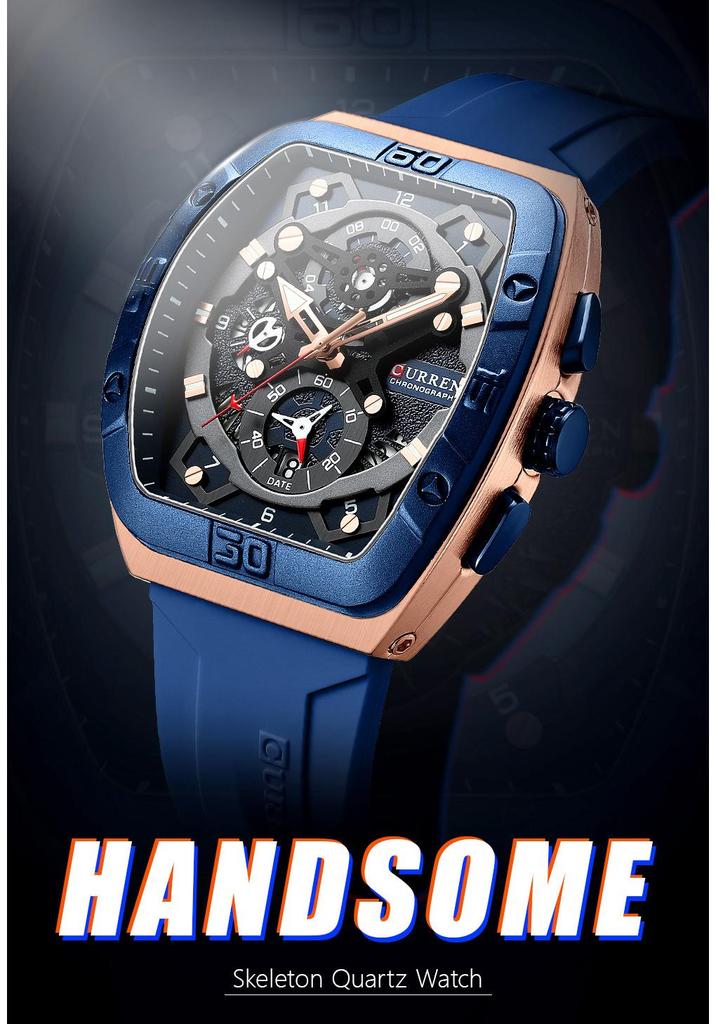 CURREN 8443 Waterproof Men's Chronograph Quartz Sports Watch with Calendar.