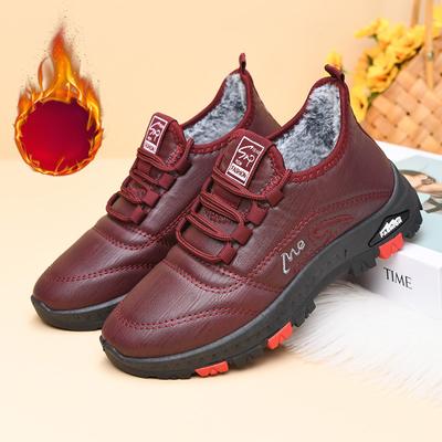 Botas de neve quentes de inverno femininas com forro de pele sintética, sapatos de caminhada com cadarço, resistentes à água, botinhas curtas, tênis confortáveis para atividades ao ar livre para mulheres