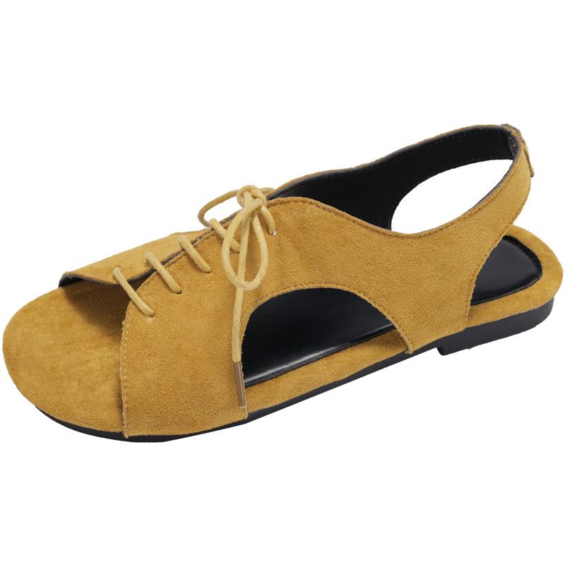 European, American and Roman lace-up round head sandals summer new thick-soled one-pedal round head open-toed front lace-up beach sandals