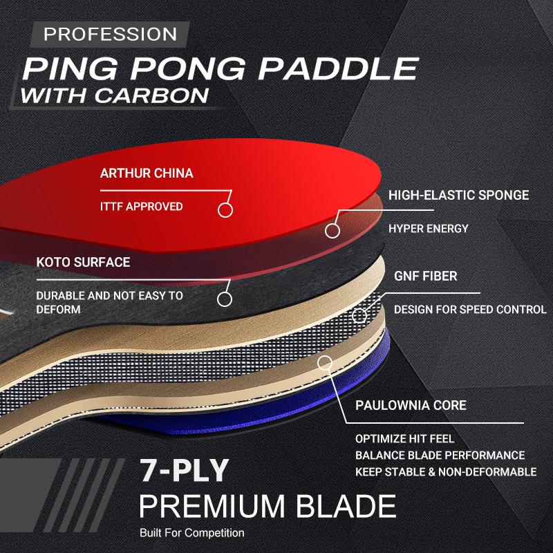 Loki Professional 9-Star Table Tennis Paddle 7 Ply Koto Surface Ping Gnf Carbon Fiber Ping Pong Rackets with Powerful Attack
