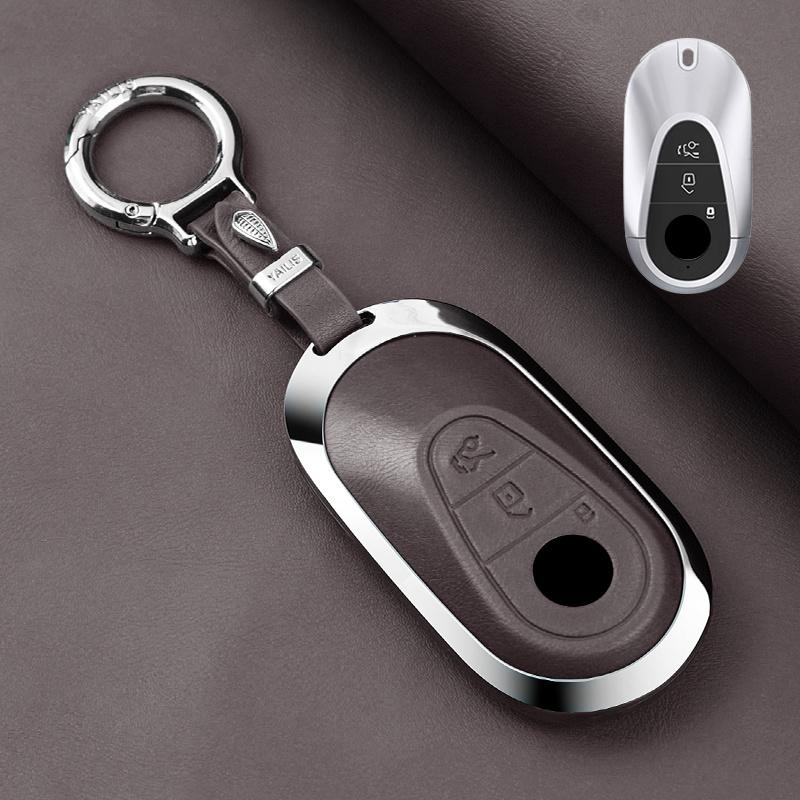 Metal Leather Car Remote Key Cover Case Holder shell Chain Fob For New C260L E300L S400L EQE GLC CLE C E S Class