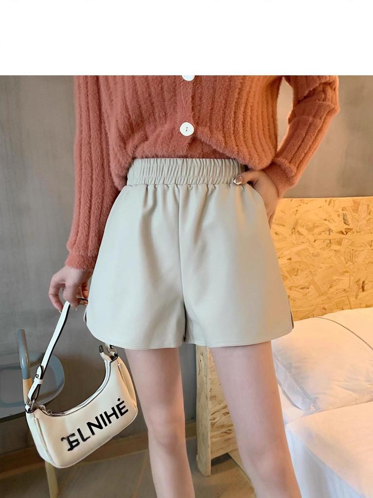Women's PU Leather Wide-Leg Shorts - High Waist, Plus Size, Slimming, Autumn/Winter 2025 Collection