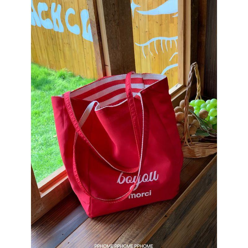 

Pphome Homemade ~ Double-Sided Letter Printed All-Matching Shoulder Bag with Two Sides Back Striped Bag Large Capacity Canvas Bag Red Stripes