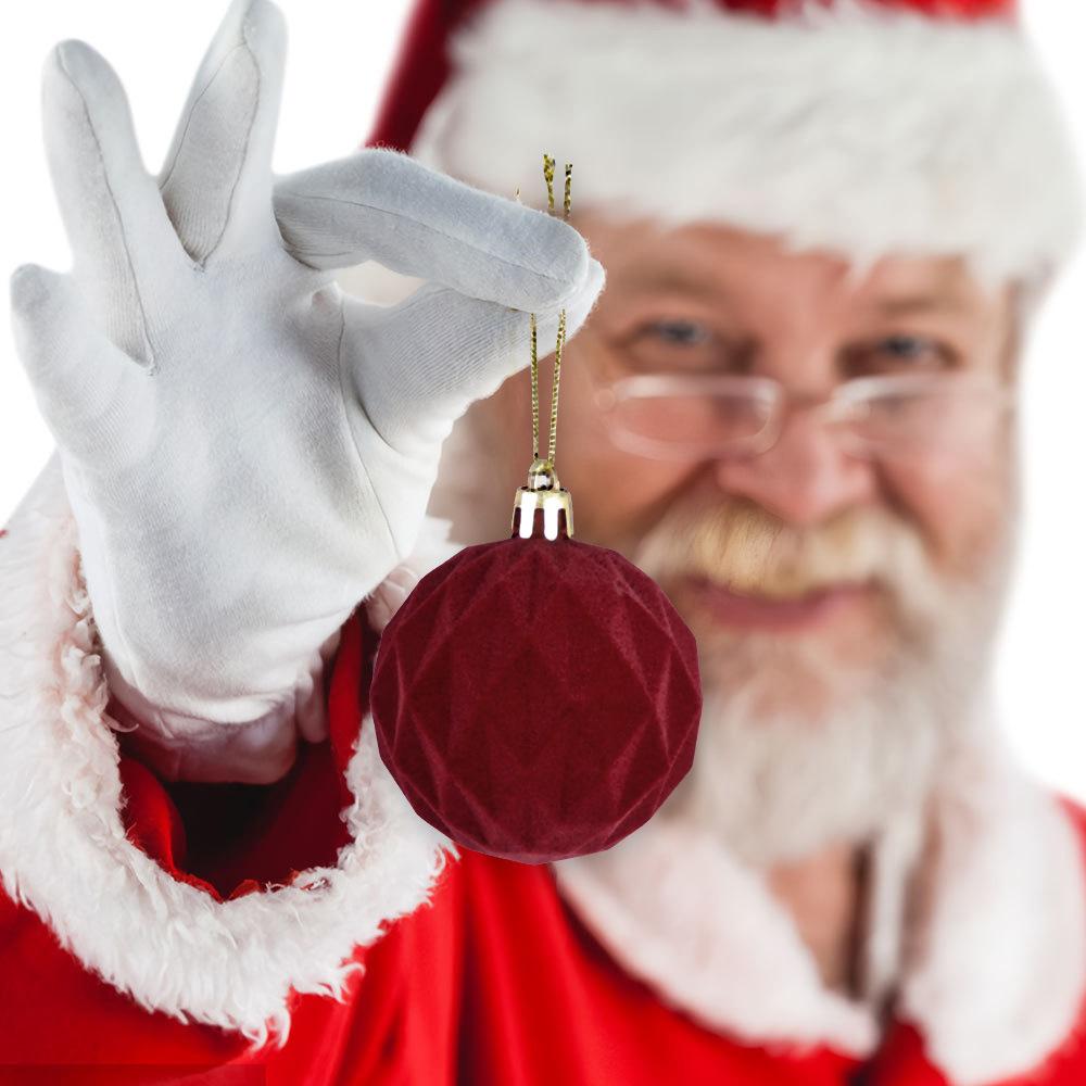 6cm Wine Red Velvet Christmas Balls for Xmas Tree Flocked Xmas Ball Hanging Pendents Navidad Festival Party Home Decor Supplies