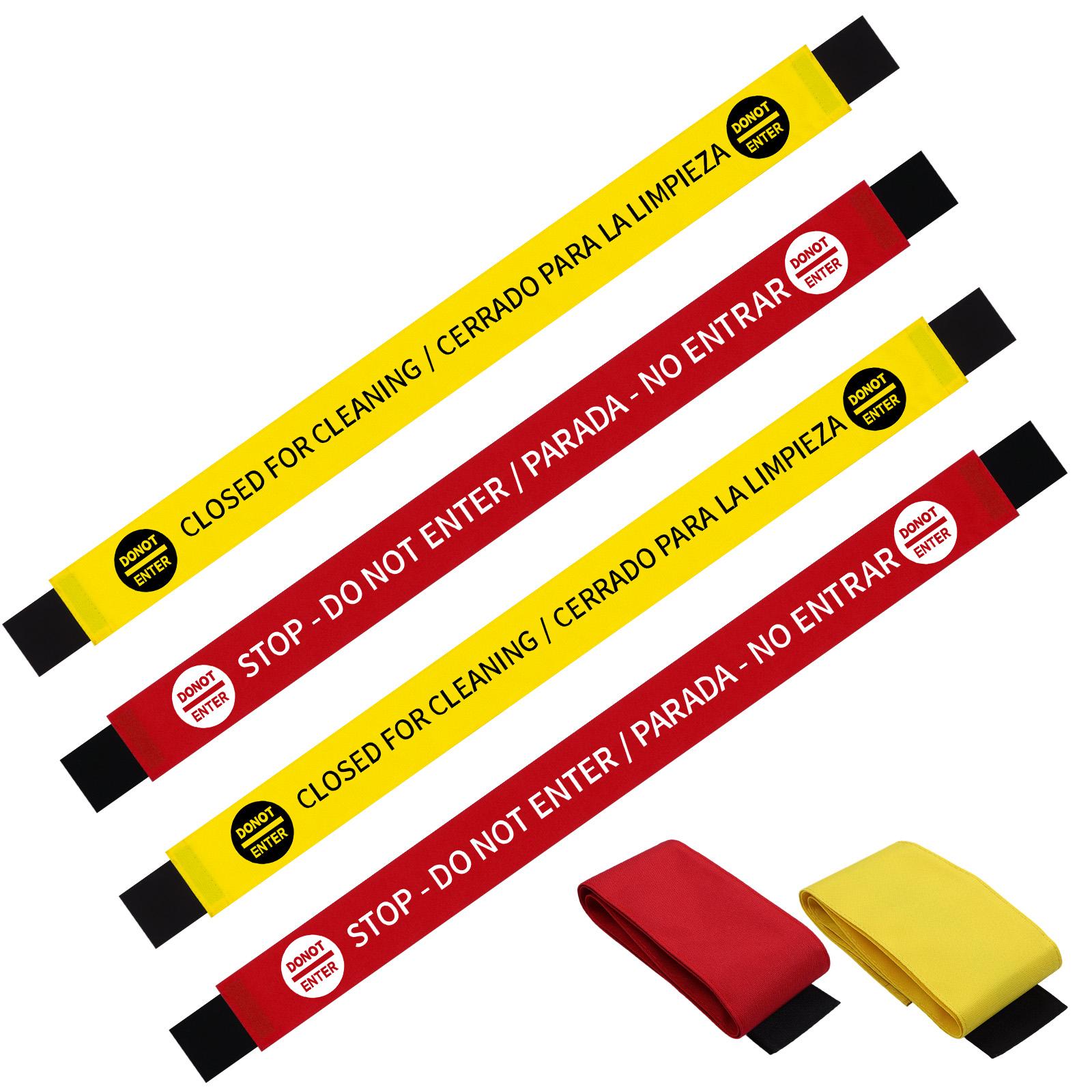 4Pcs Magnetic Nylon Safety Signs Do Not Enter And Closed For Cleaning Sign With Magnetic Ends English Spanish,Bright Yellow Red