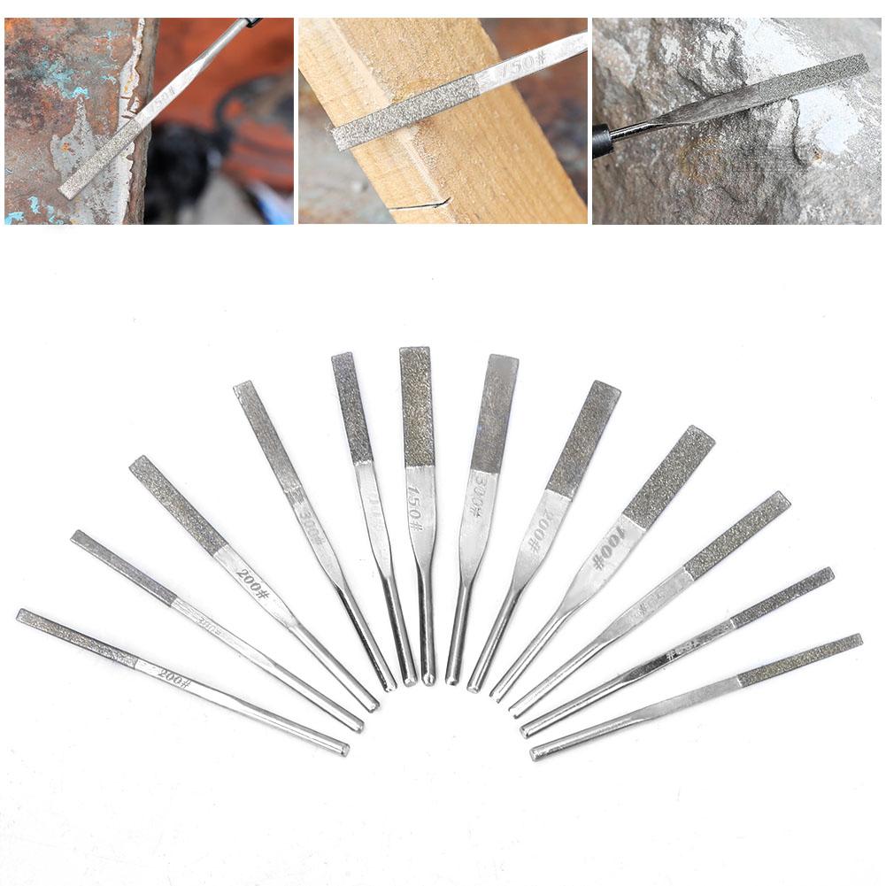 12pcs 3mm Shank Taper Machine Diamond Files for Reciprocating Grinding
