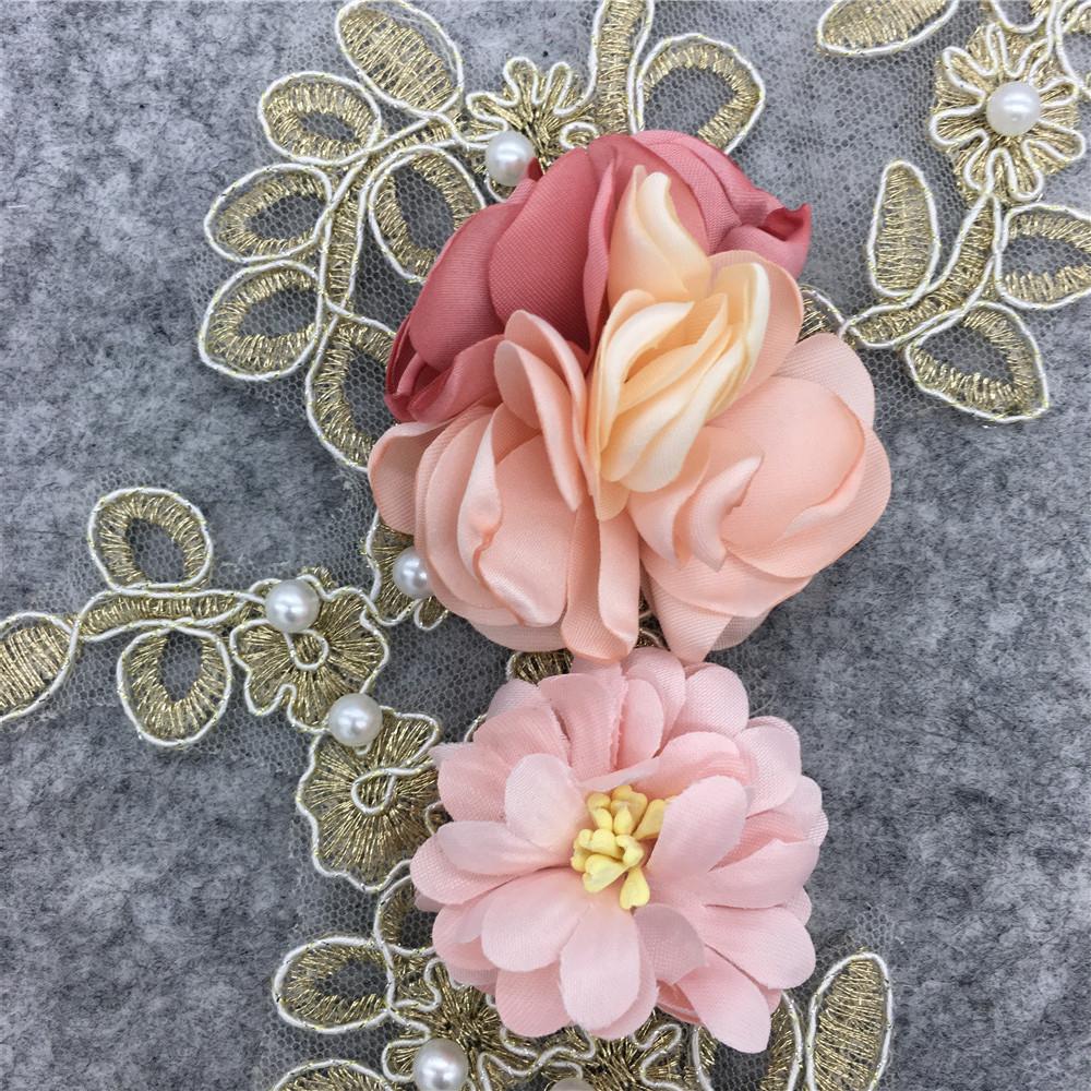 Three-Dimensional Rose Dipped Flower Embroidered Lace Collar Imitation Pearl Diy Pair Flower Lace Lace Dress Accessories