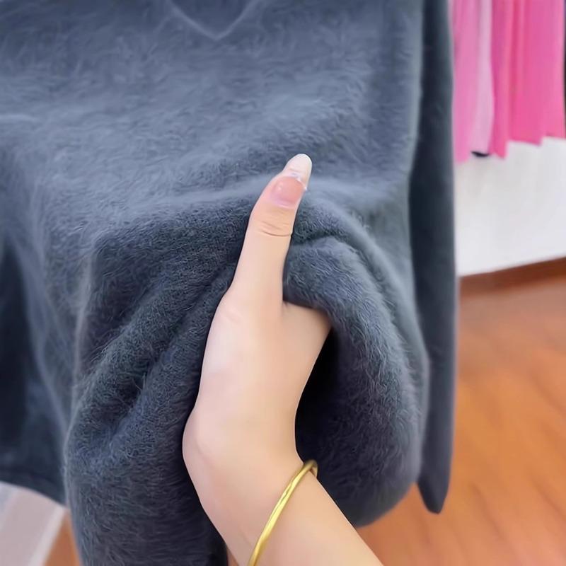 Vintage high-texture gray half-open neck pullover sweater women's mink fleece soft waxy mohair knitted top autumn and winter