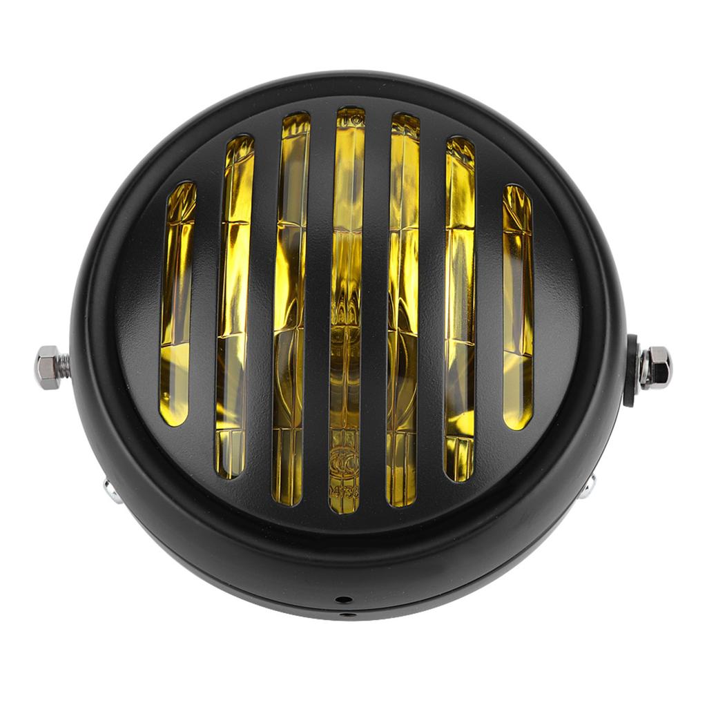   Motorcycle Retro Black   Grill Cover Hdlamp Front Hdlight Yellow Lens