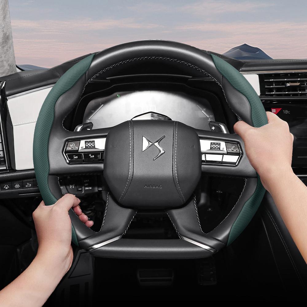 bpzsw1 Suitable for Ds Breathable Hole Leather Steering Wheel Cover Segmented Quick Release Design Non-Slip Durable 3 4 5 6 7 9 Crossback E-Tense