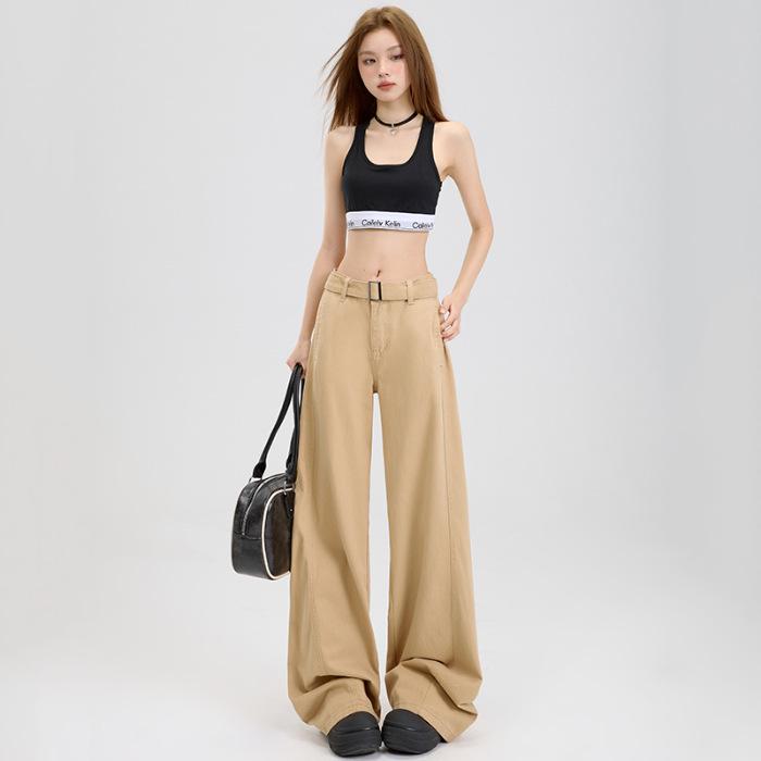 

Women s American Loose Jeans: Autumn Belted Design, Slimming Straight-Leg, Wide-Leg Floor-Length Pants L