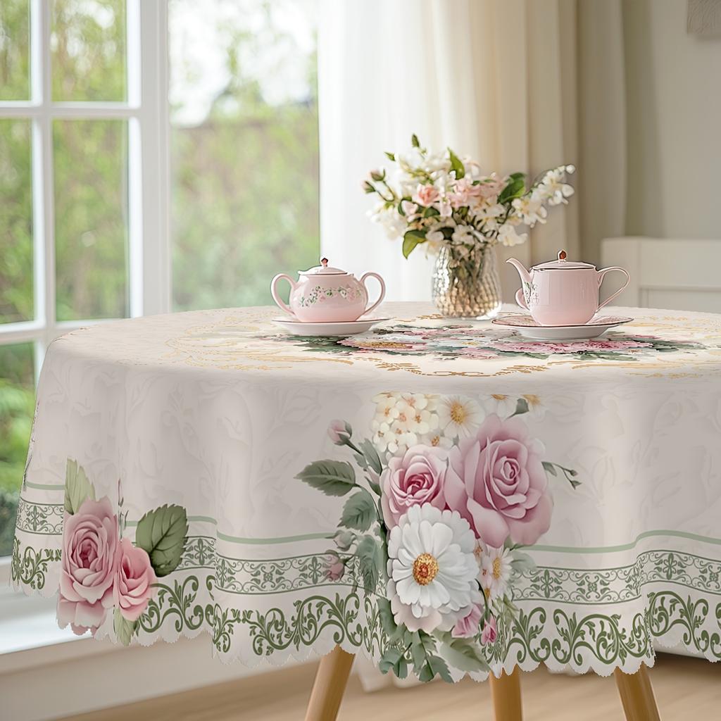 Romantische Vintage Tischdecke mit Blumendruck Tischdecke