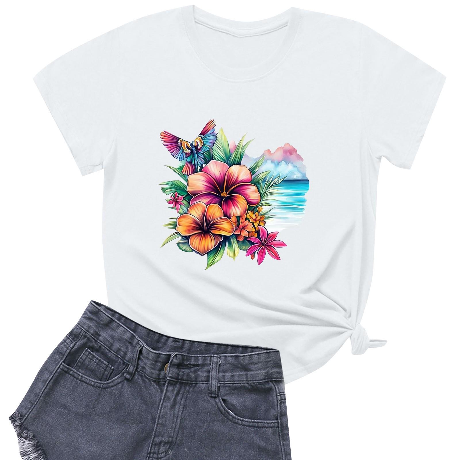 

Жіноча повсякденна футболка з круглим вирізом і короткими рукавами XL білий