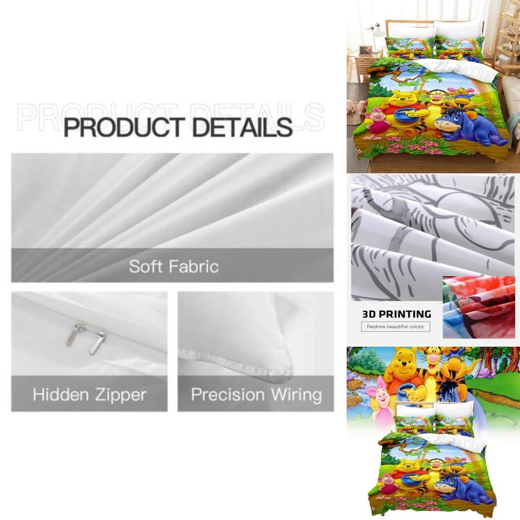 Winnie The Pooh Pattern Threepiece Bedding Set With Active Dyeing Technology For Bedroom Use