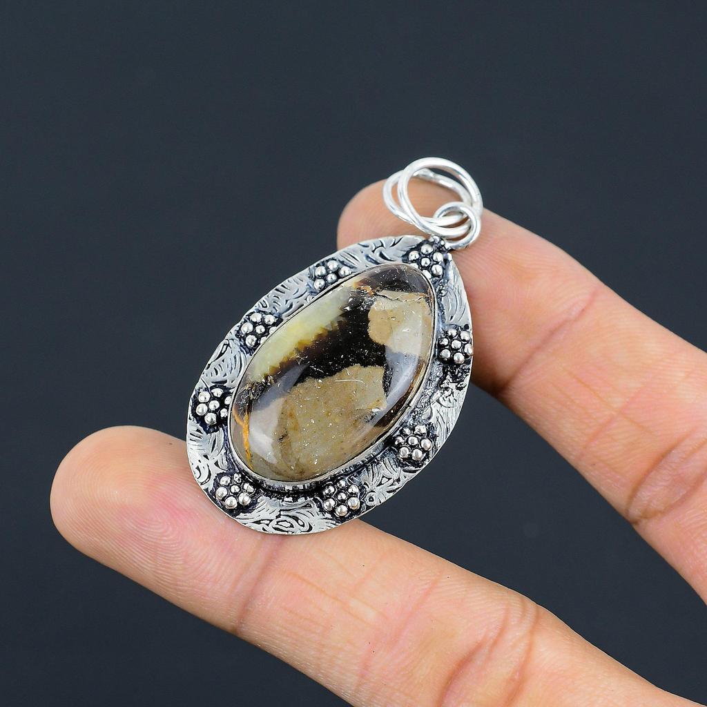 Wedding Gift For Her 925 Sterling Silver Natural Septarian Gemstone Pendant