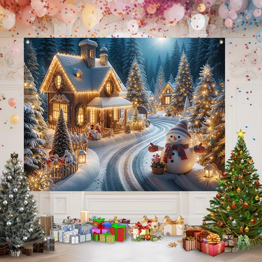 Charming December Snow Scenery with Snowmen and Gingerbread House Design Suitable for Winter Celebrations and New Year Parties