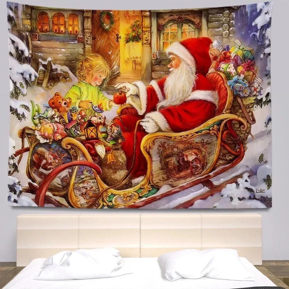 Christmas New Year Santa Claus Tapestry Living Room Sofa Home Decoration Christmas Gift