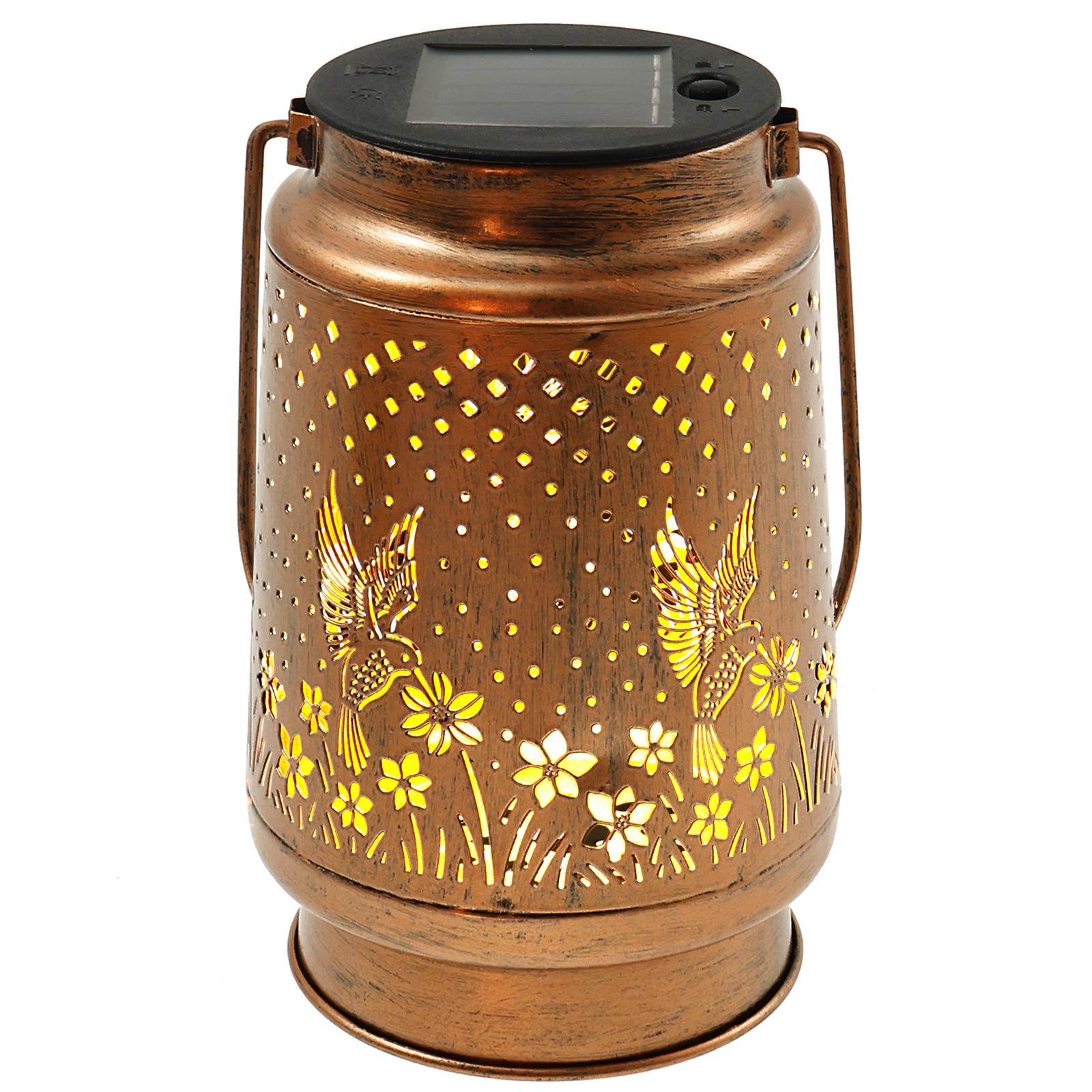 

Hanging Solar Lantern Outdoor Waterproof Metal Vintage Hummingbird LED Garden Yard Lawn Pathway Decorative Lights золотой