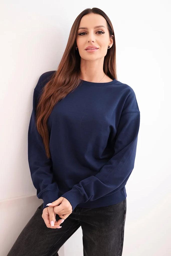 Bluza Damska Pętelkowa Bawełniana Basic Z Okrągłym Dekoltem Granatowa M