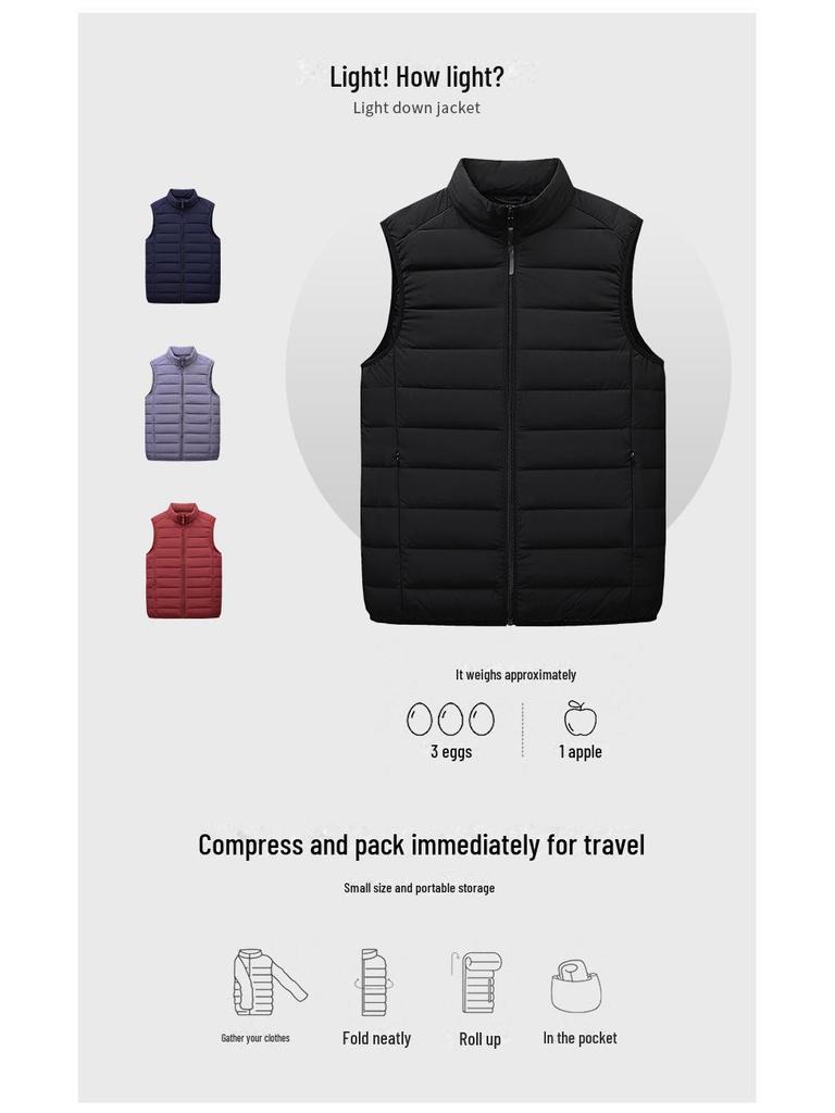 Men's Autumn/Winter Lightweight Down Vest with Stand-Up Collar - Large Size, Loose Fit