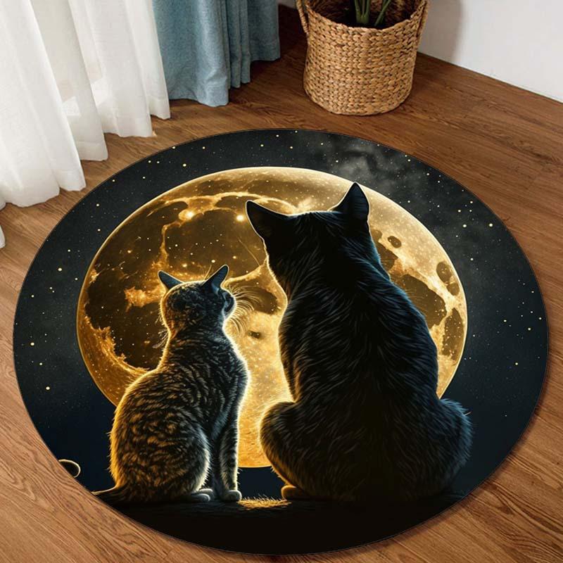 

Cute Cat Dog Round Rug, Non-Slip Polyester Indoor Outdoor Carpet, Hand Washable Pet Themed Mat for Home Room Decoration Diameter 60cm