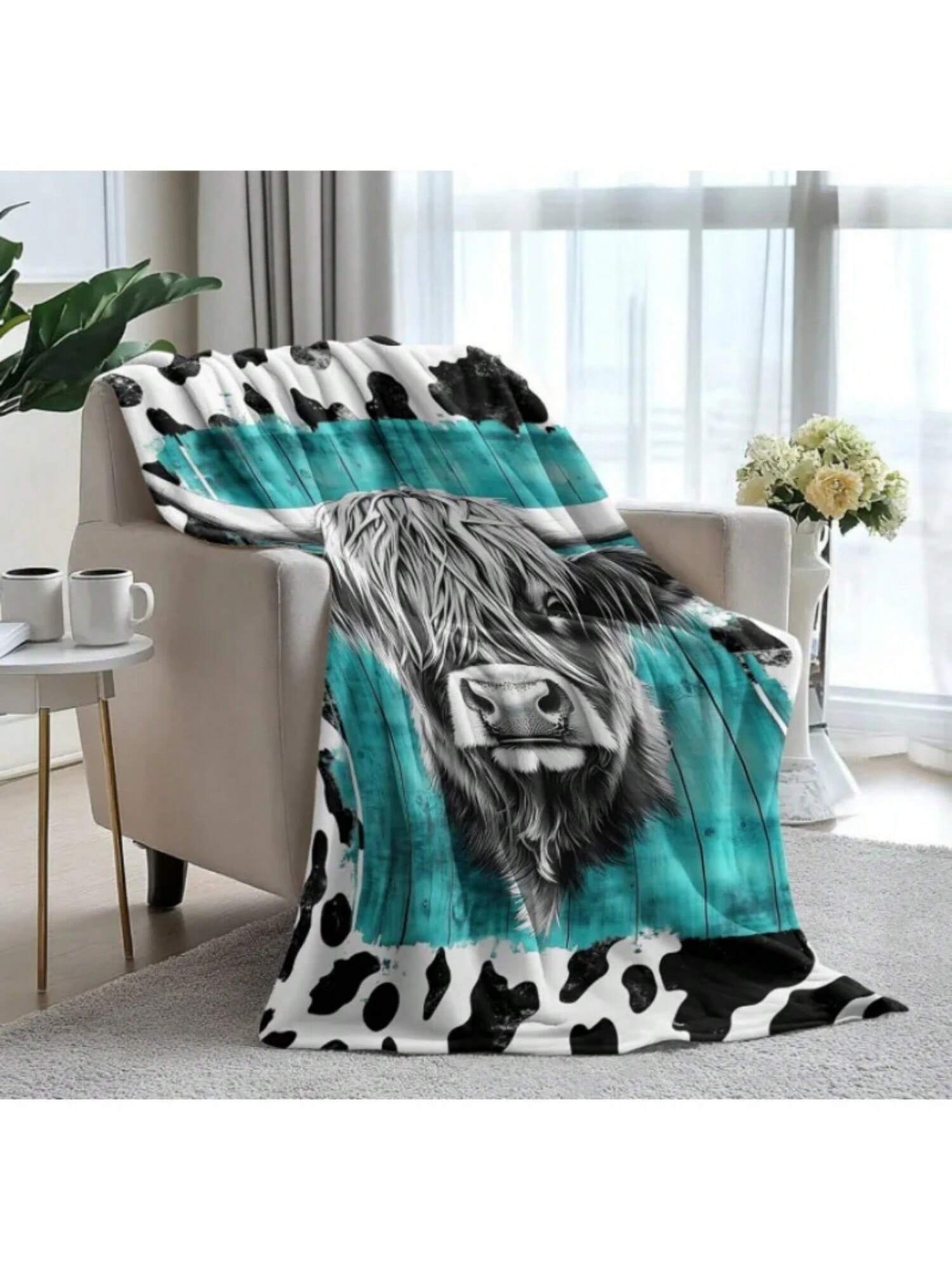 

Highland Cow Blanket For Daybed Sofa Travel And Camping, Suitable For All Seasons, Suitable For Women Men And 75X95CM серый