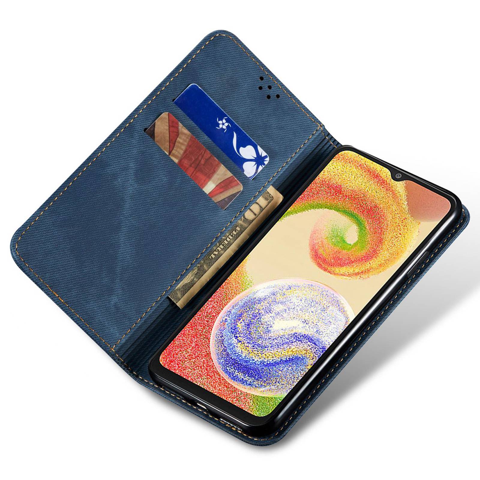 

For Samsung Galaxy A55 5G Case Wallet Jeans Cloth Texture Leather Stand Cover Khaki
