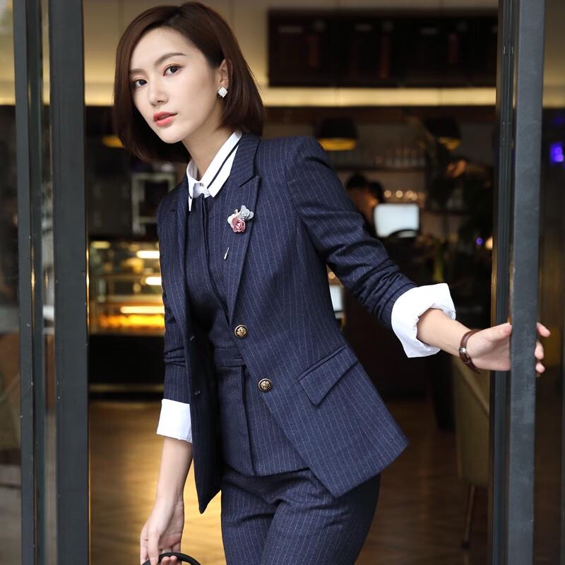 Troyman Women's Dark Stripe Professional Suit Set