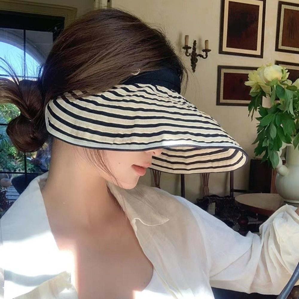 Wide Brim Sun Protection Cap Foldable Striped Headband Stripe Empty Top Hat Beach Holiday