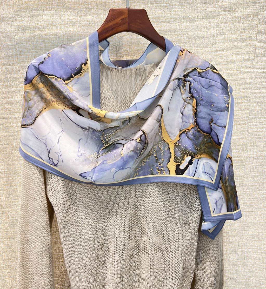

Blue Gilt Double Crepe Silk! Mulberry Silk Silk Scarf For Women S Spring And Summer Temperament With Decorative Scarf Streamer 140CM