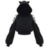 Lamerry Cat Ear Subculture Cat Size Black Hoodie, Style, Short, Off-the-Shoulder, Ears, Women's, M,