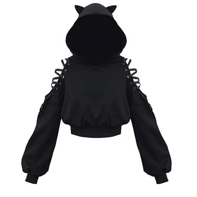 Lamerry Kattöron Subkultur Kattstorlek Svart Huvtröja, Stil, Kort, Off-the-Shoulder, Öron, Dam, M,