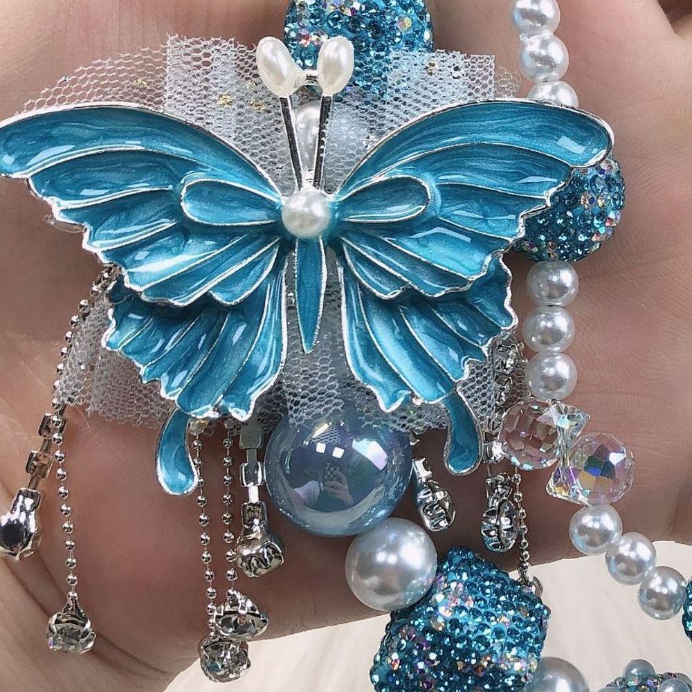 Glitter Rhinestone Phone Chain Double Layer Beaded Cell Phone Lanyard  Mobile Phone Pendant